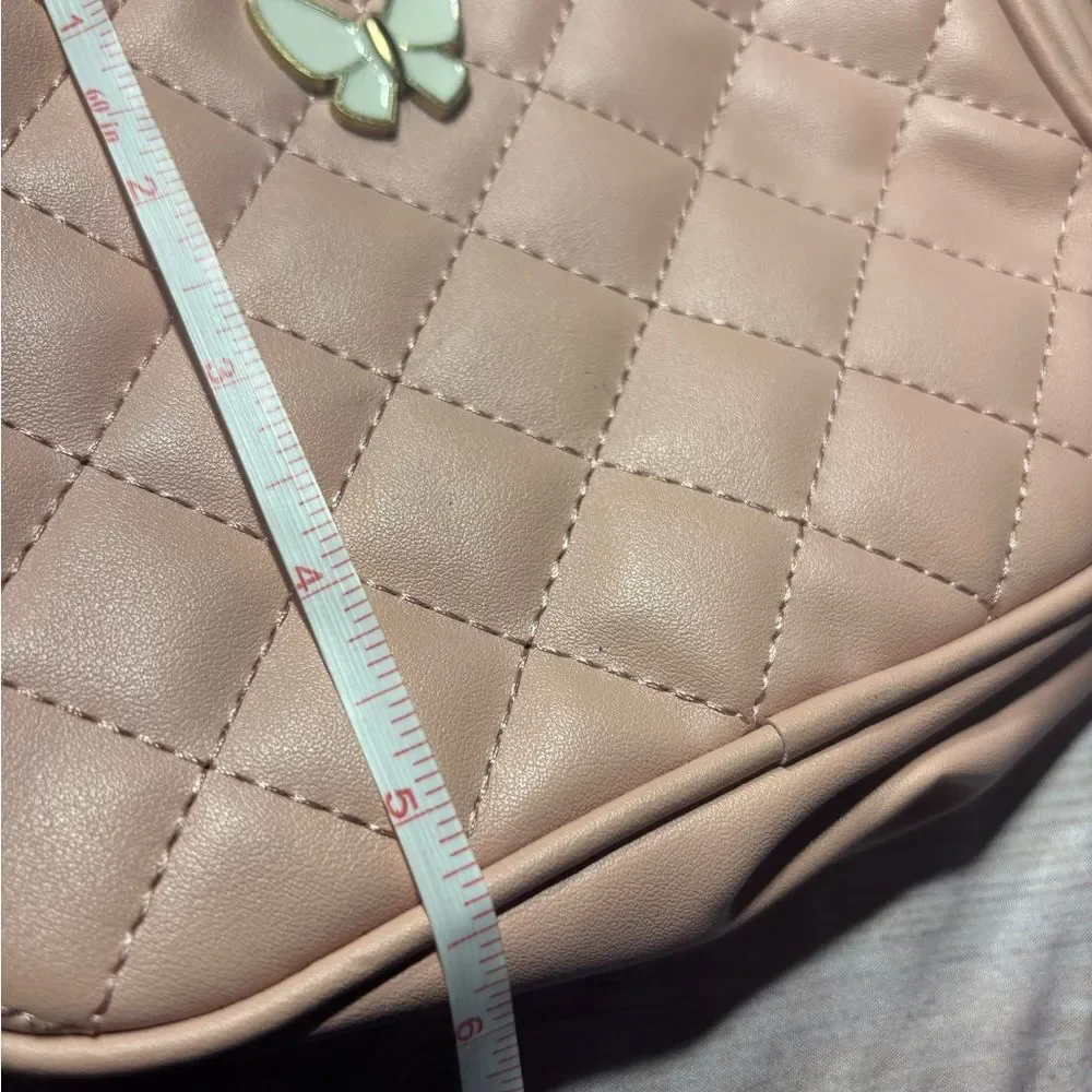 Quilted Pink Crossbody Bag with Butterfly Accent